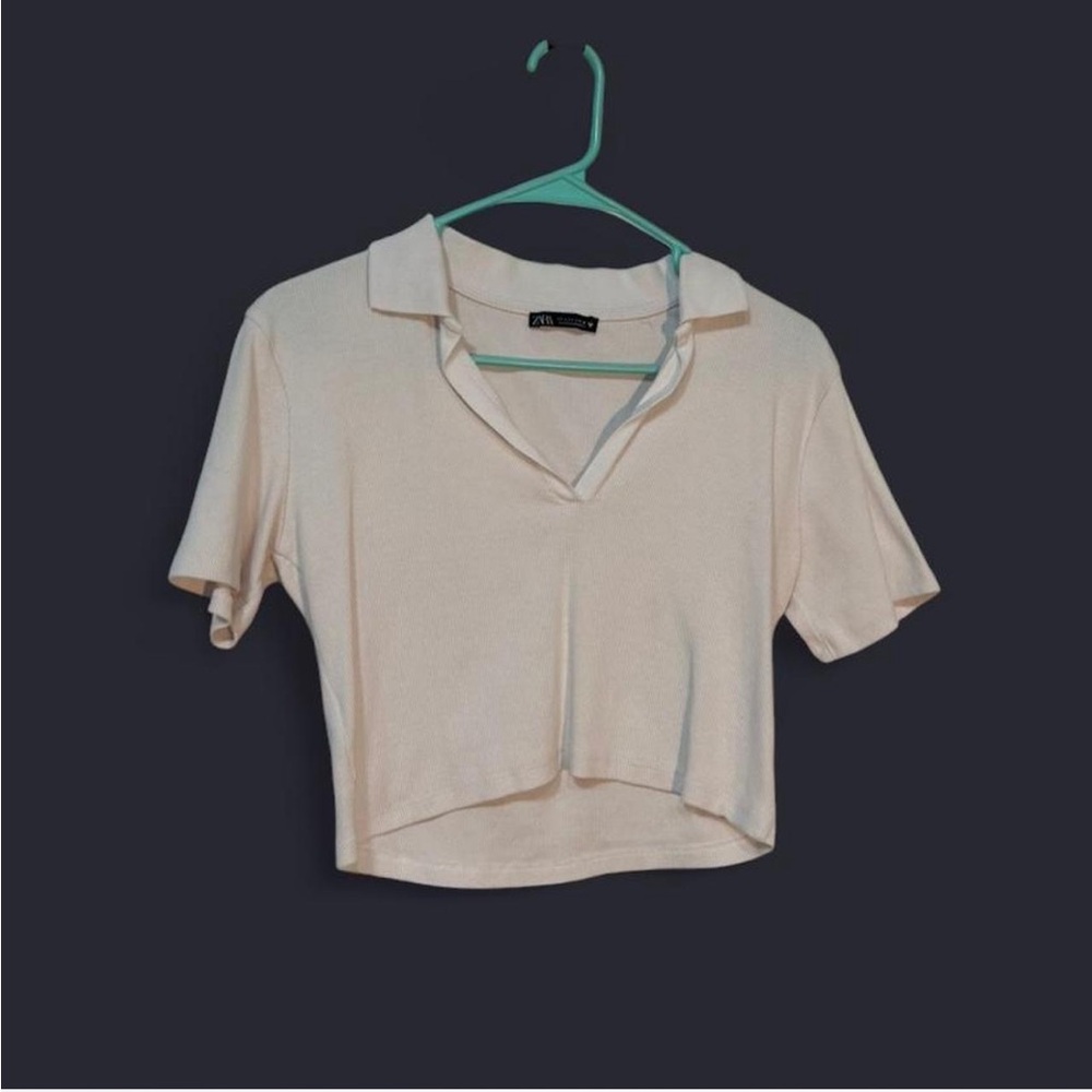 Zara Cream Polo Collar Crop Top